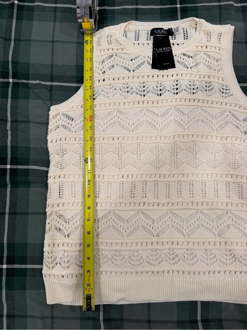 Lauren Ralph Lauren Cream Crocheted Crewneck Sweater Vest - Picture 10 of 15